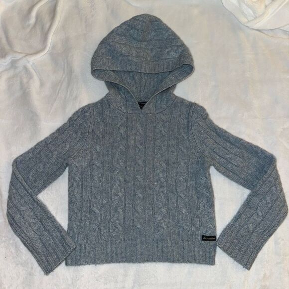 Abercrombie Kids 100% Wool Hooded Sweater Blue Gray Small Gently Worn - Picture 1 of 12